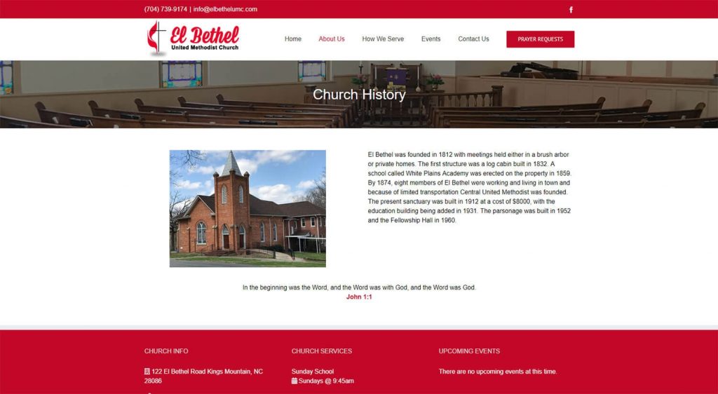 El Bethel UMC Church History Page Example