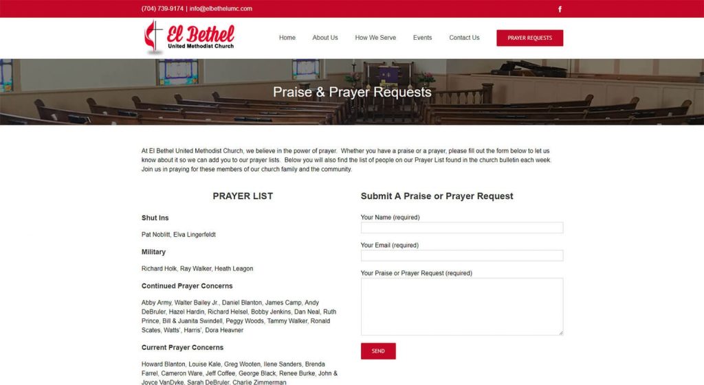 El Bethel UMC Prayer Request Page Example